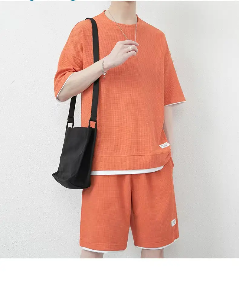 Black Waffle Casual Two-Piece Summer Sports Suit — feature 10