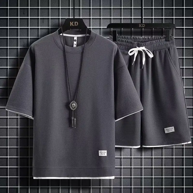 Black Waffle Casual Two-Piece Summer Sports Suit - Image 3