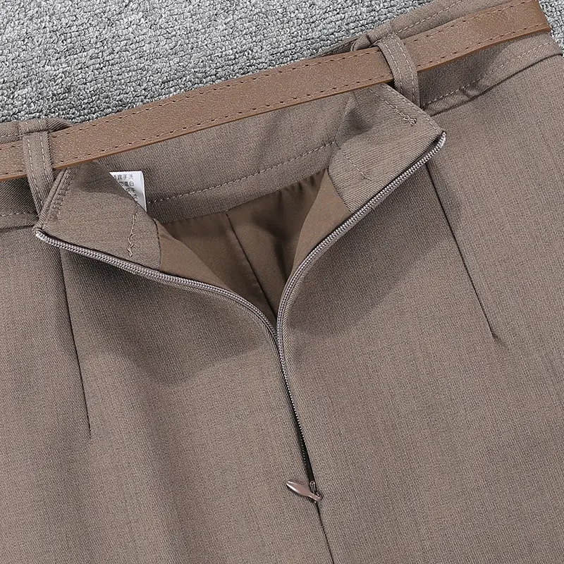 Women Pleated Skirt Grey Belted 2024 Spring - Image 7