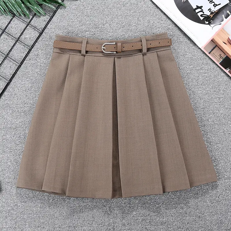 Women Pleated Skirt Grey Belted 2024 Spring — feature 10