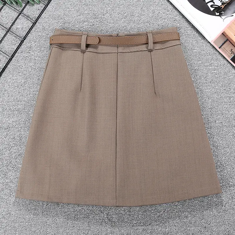 Women Pleated Skirt Grey Belted 2024 Spring — feature 11