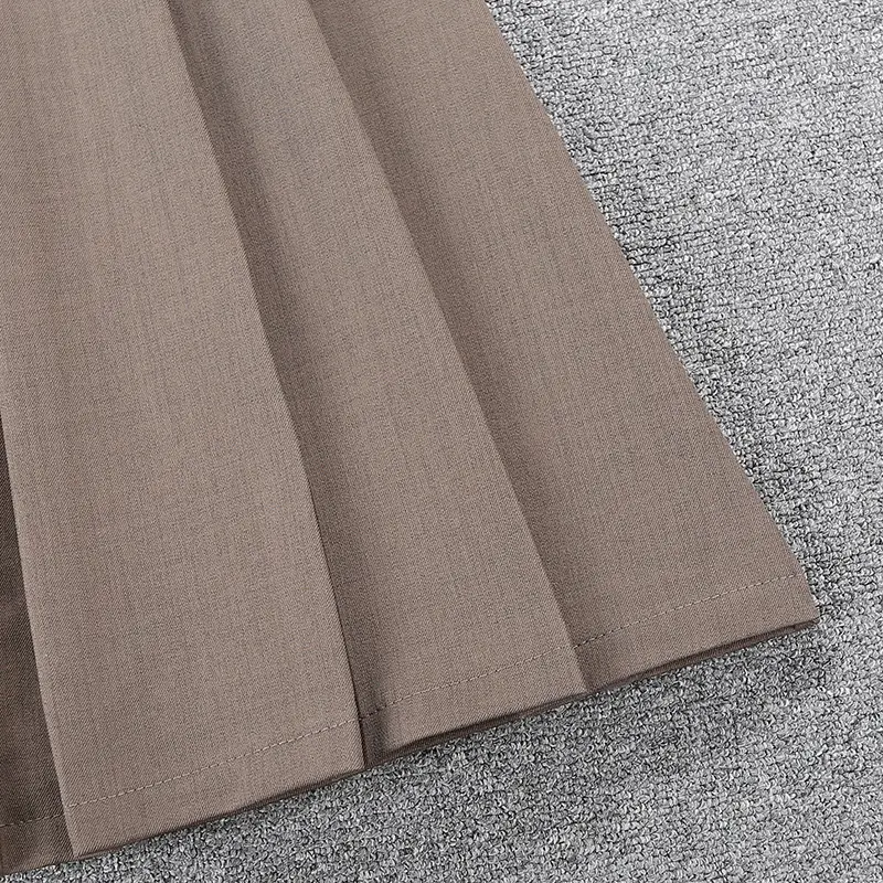Women Pleated Skirt Grey Belted 2024 Spring — feature 8