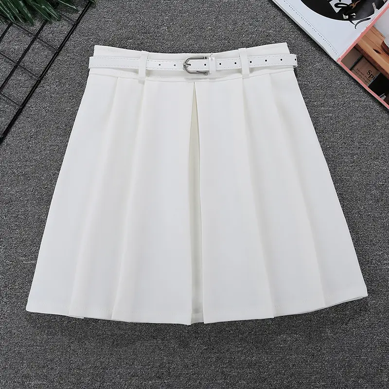 Women Pleated Skirt Grey Belted 2024 Spring — feature 9
