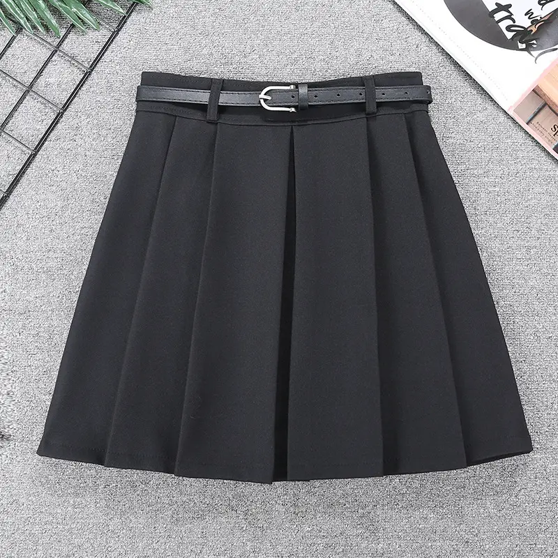 Women Pleated Skirt Grey Belted 2024 Spring - Image 2