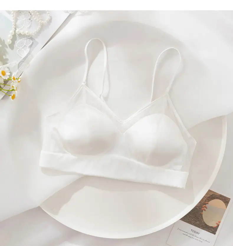 Satin Silk Bra French Mulberry Silk Bra Thin Lace Beautiful Back One Piece Suspender Wireless Underwear for Women — feature 22
