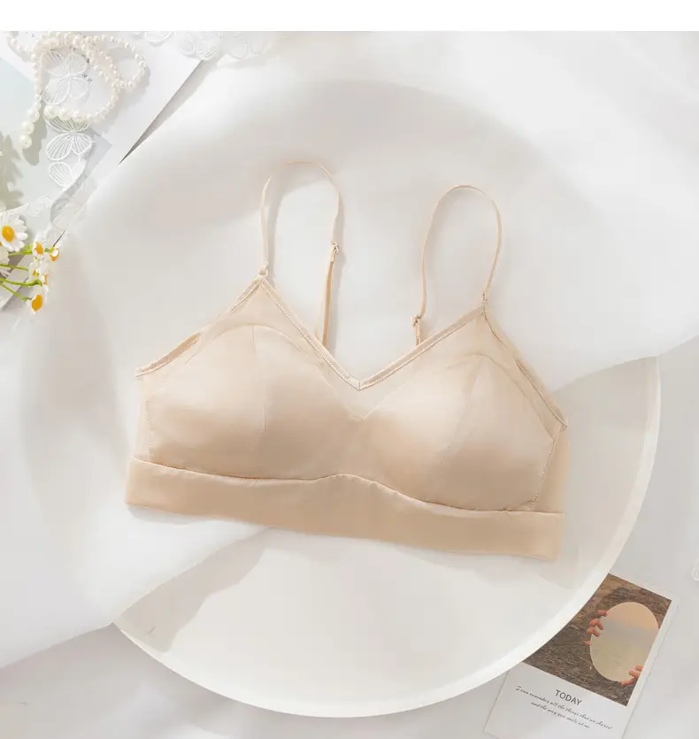 Satin Silk Bra French Mulberry Silk Bra Thin Lace Beautiful Back One Piece Suspender Wireless Underwear for Women — feature 23