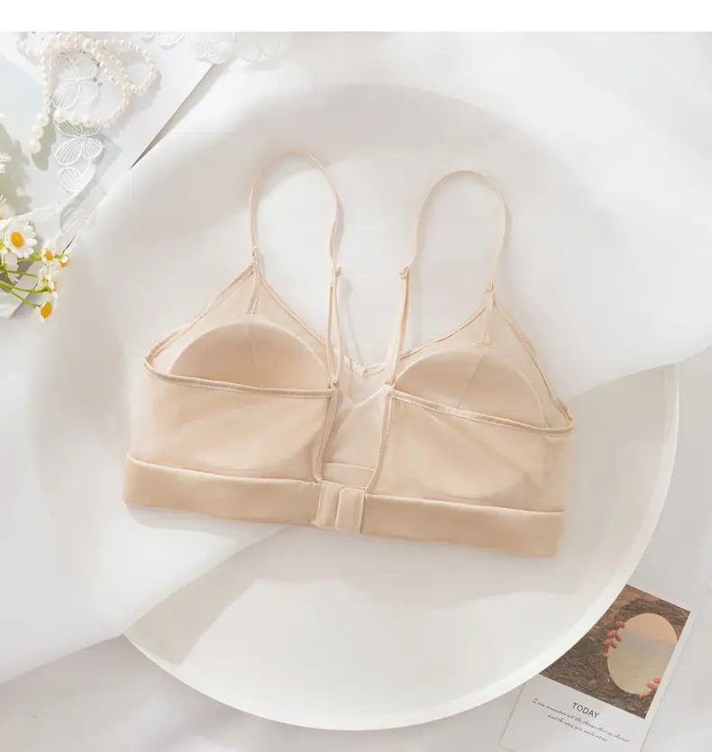 Satin Silk Bra French Mulberry Silk Bra Thin Lace Beautiful Back One Piece Suspender Wireless Underwear for Women — feature 24