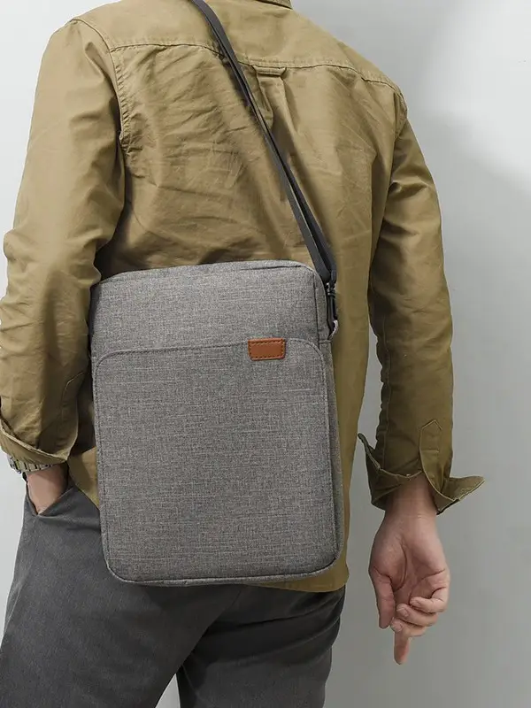 Men's Blue Oxford Crossbody Bag with Leather Strap - Image 8