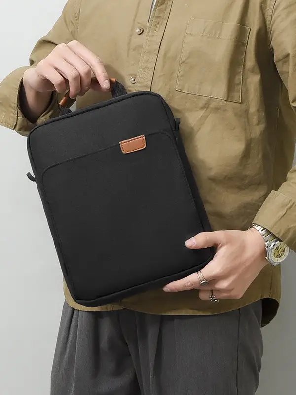Men's Blue Oxford Crossbody Bag with Leather Strap - Image 9