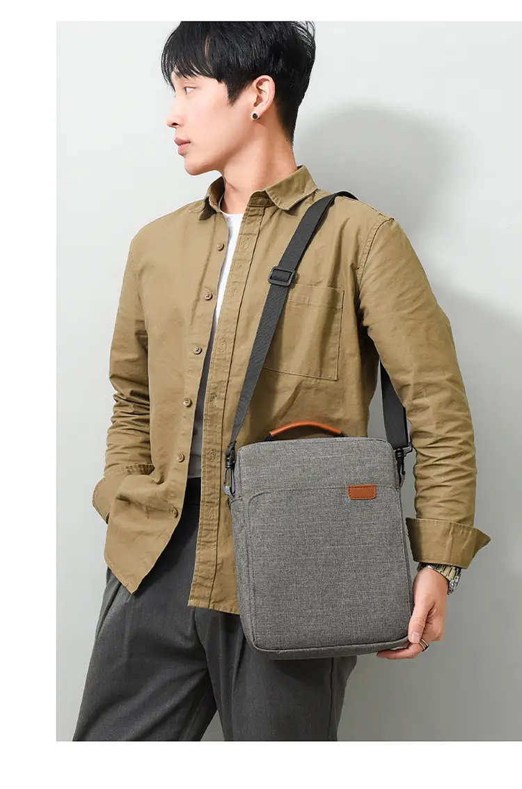 Men's Blue Oxford Crossbody Bag with Leather Strap — feature 19