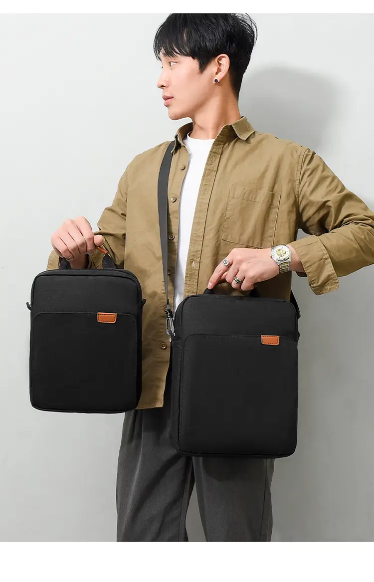 Men's Blue Oxford Crossbody Bag with Leather Strap — feature 23