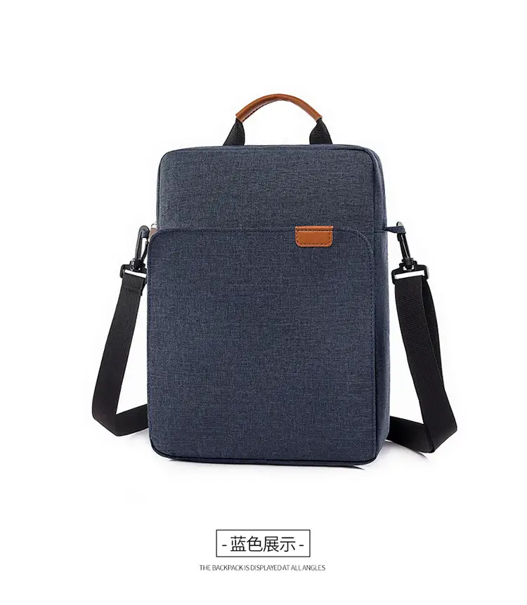 Men's Blue Oxford Crossbody Bag with Leather Strap — feature 34