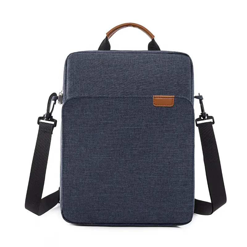 Men's Blue Oxford Crossbody Bag with Leather Strap - Image 3