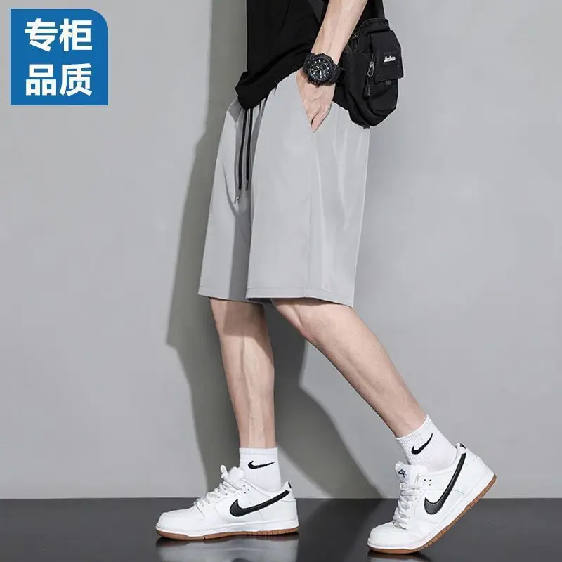 Men's Summer Thin Ice Silk Shorts Beige Grey Loose Fit - Image 16