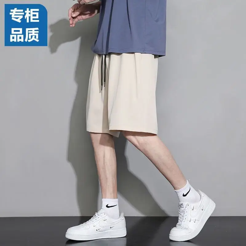 Men's Summer Thin Ice Silk Shorts Beige Grey Loose Fit - Image 17