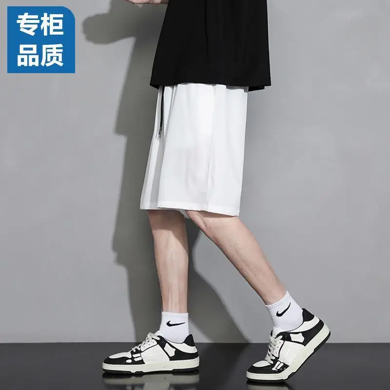 Men's Summer Thin Ice Silk Shorts Beige Grey Loose Fit - Image 18