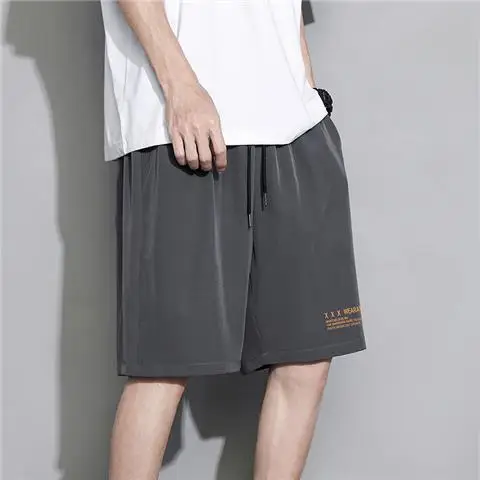 Men's Summer Thin Ice Silk Shorts Beige Grey Loose Fit - Image 19