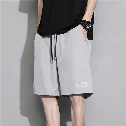 Men's Summer Thin Ice Silk Shorts Beige Grey Loose Fit - Image 20
