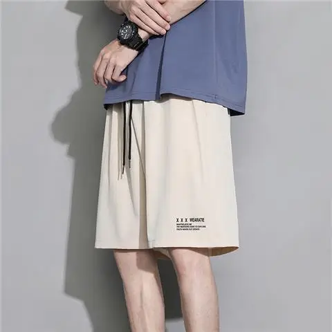 Men's Summer Thin Ice Silk Shorts Beige Grey Loose Fit - Image 22