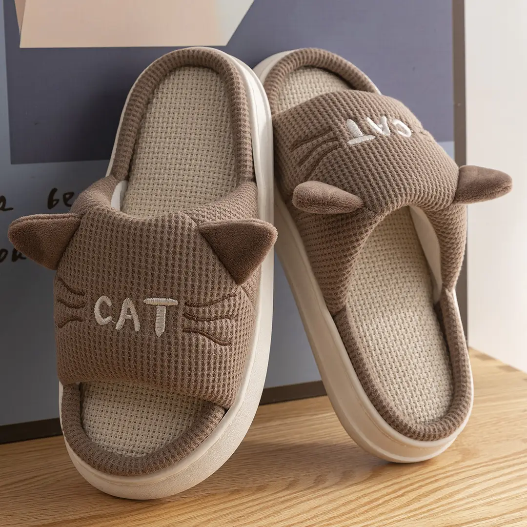 Mute Linen Slippers Men's Spring and Autumn Indoor Home Use Four Seasons Cotton and Linen Cloth Slippers Women's New Winter and Summer