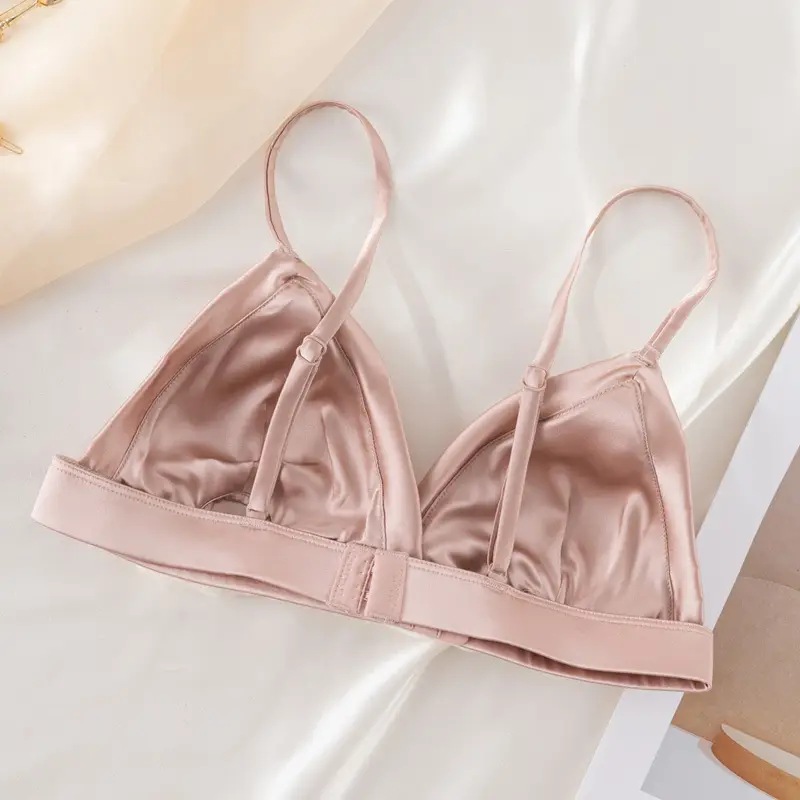 French triangle cup bra thin skin-friendly breathable comfortable mulberry silk bra without steel ring glossy underwear for women