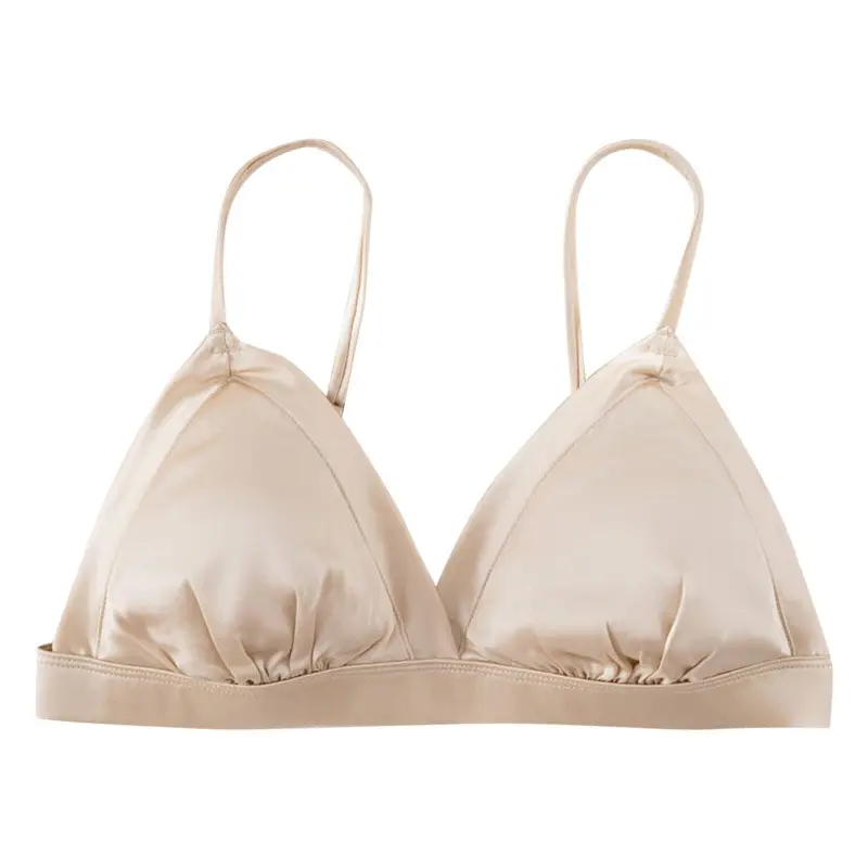 French triangle cup bra thin skin-friendly breathable comfortable mulberry silk bra without steel ring glossy underwear for women