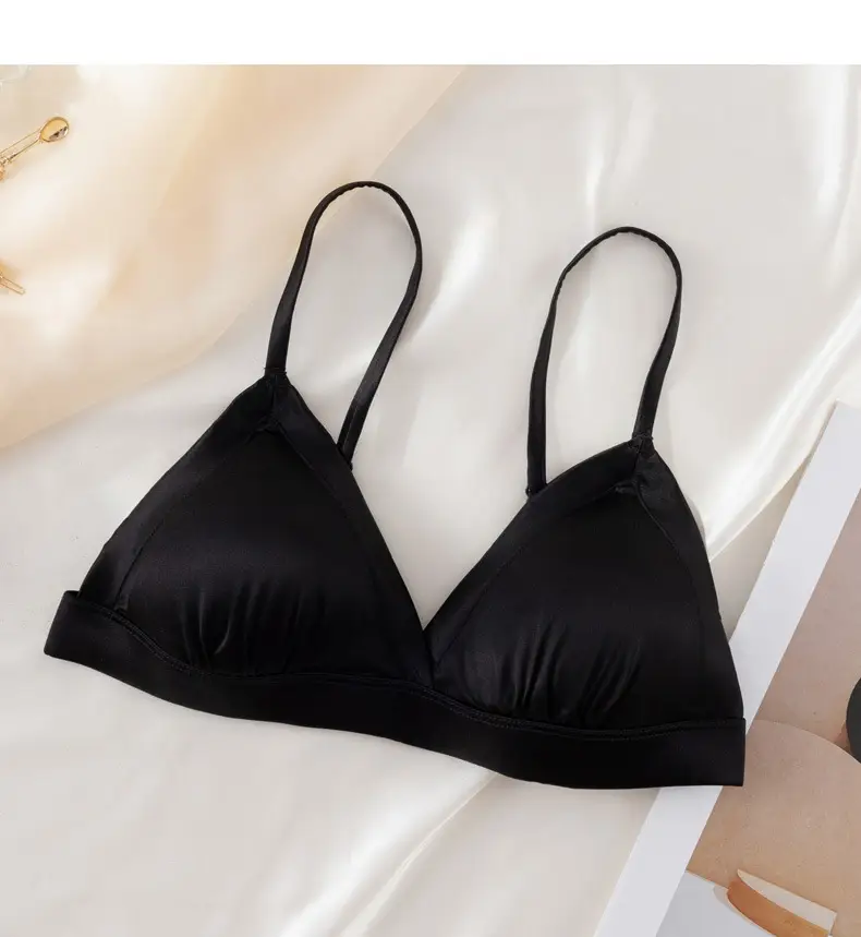 French triangle cup bra thin skin-friendly breathable comfortable mulberry silk bra without steel ring glossy underwear for women — feature 12