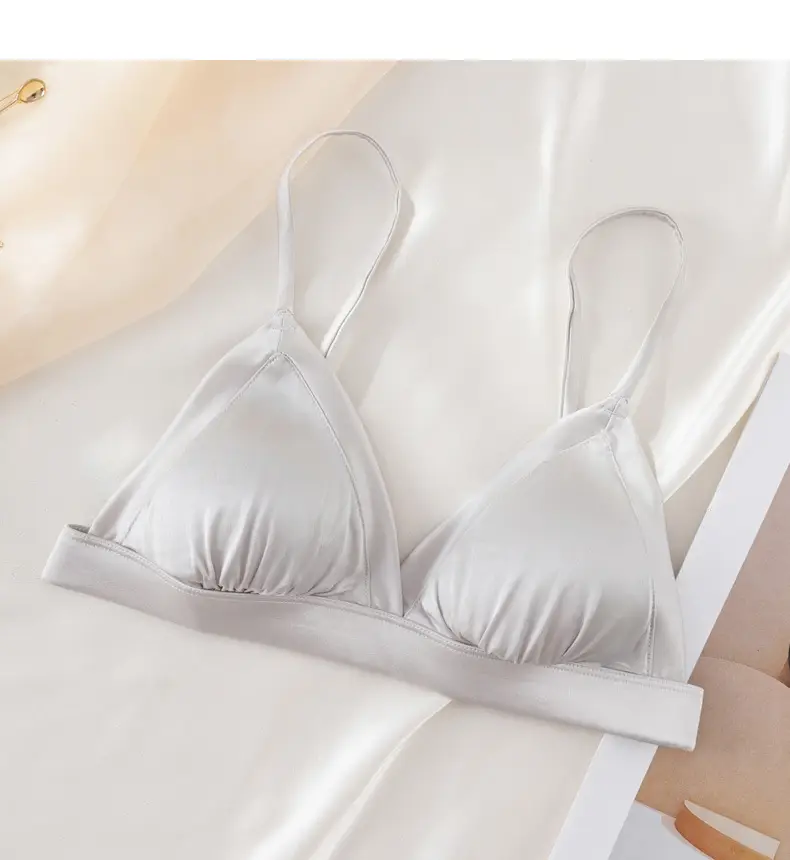 French triangle cup bra thin skin-friendly breathable comfortable mulberry silk bra without steel ring glossy underwear for women — feature 13