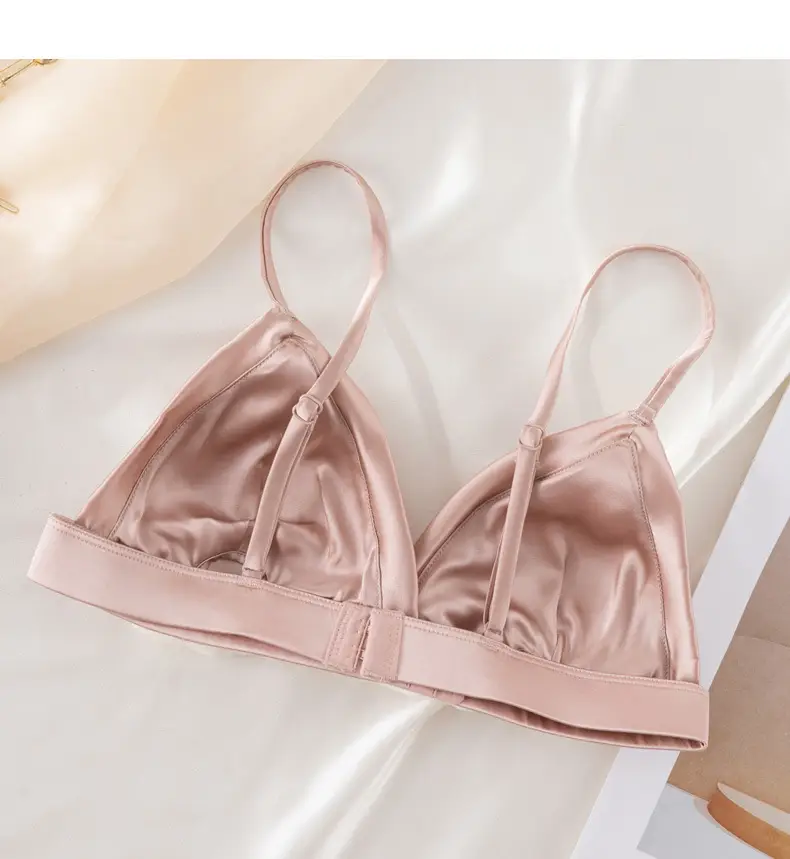 French triangle cup bra thin skin-friendly breathable comfortable mulberry silk bra without steel ring glossy underwear for women — feature 16