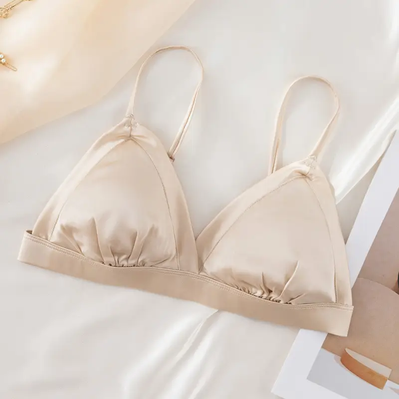 French triangle cup bra thin skin-friendly breathable comfortable mulberry silk bra without steel ring glossy underwear for women