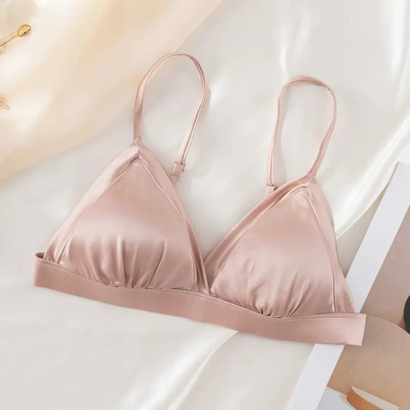 French triangle cup bra thin skin-friendly breathable comfortable mulberry silk bra without steel ring glossy underwear for women