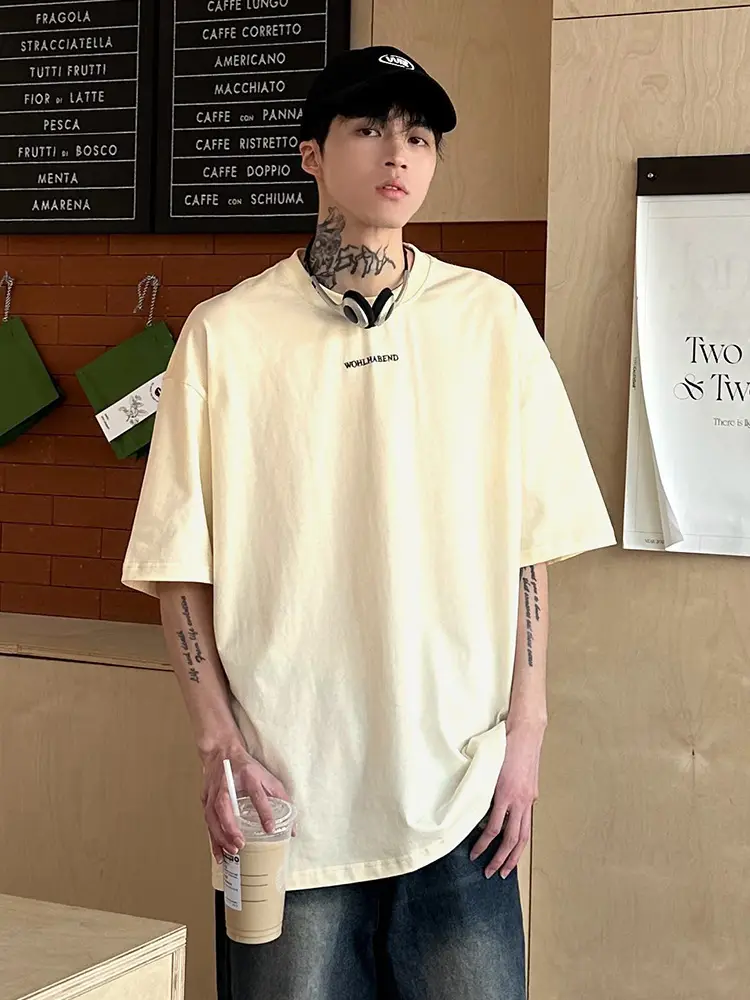 Men Yellow Retro Letter Printed T-Shirt Short Sleeve - Image 6
