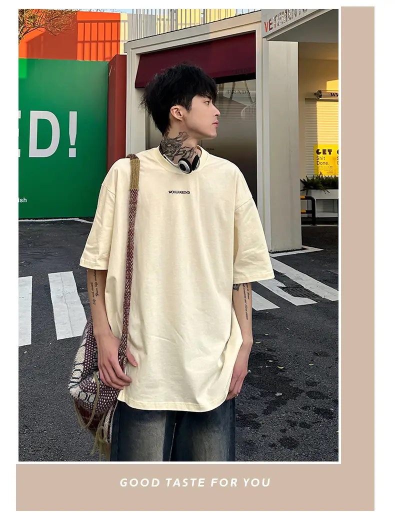 Men Yellow Retro Letter Printed T-Shirt Short Sleeve — feature 10