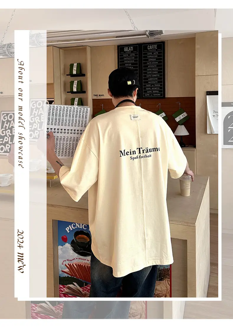 Men Yellow Retro Letter Printed T-Shirt Short Sleeve — feature 6