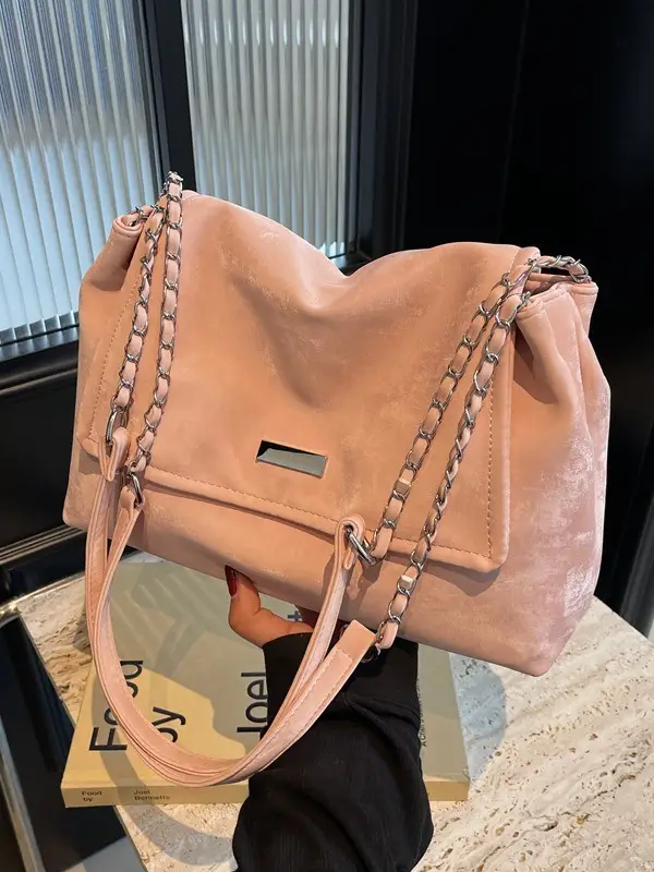 Women's Textured Chain Shoulder Bag Brown 2024