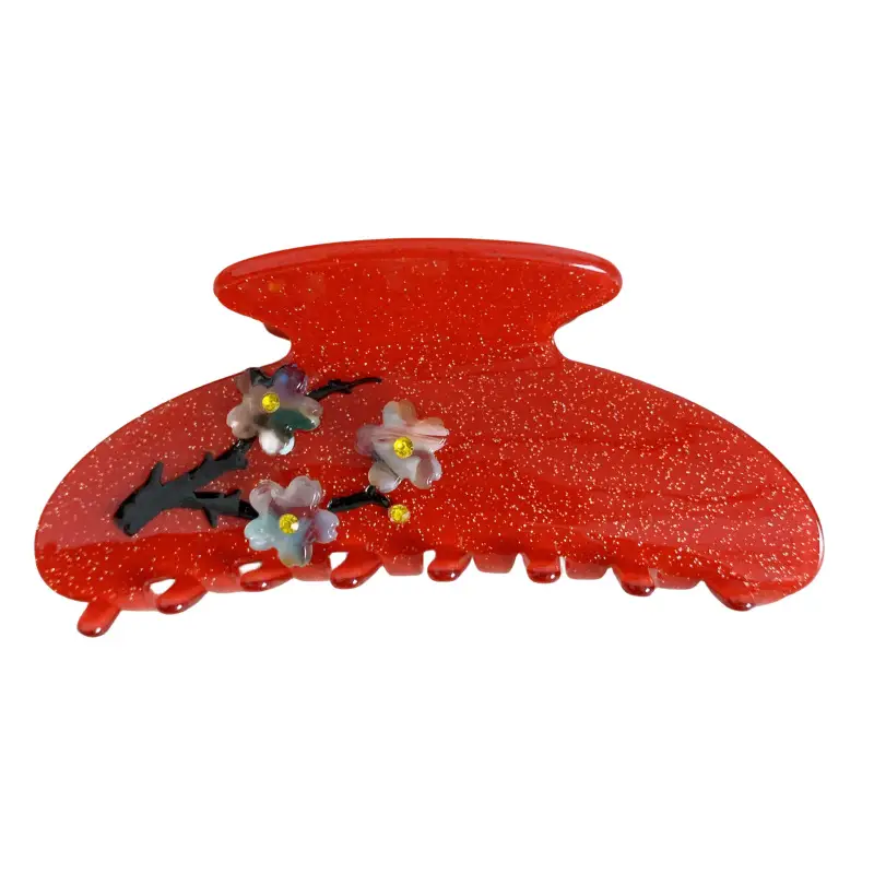 New Plum Blossom Acetate Hair Clip with Light Blue Accents - Image 10