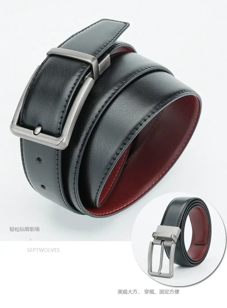 Men's Leather Belt with Silver Buckle — feature 5