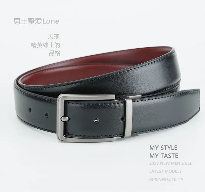 Men's Leather Belt with Silver Buckle — feature 6