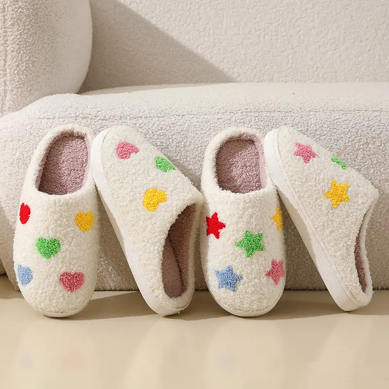New comfortable home colorful love winter cotton slippers men and women couple thick bottom warm cotton slippers