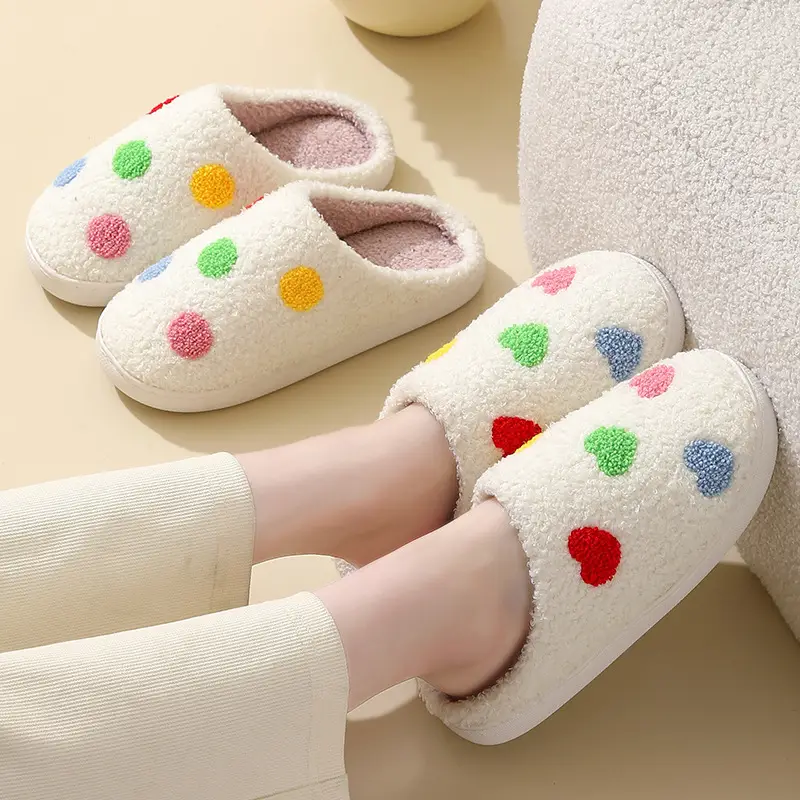 New comfortable home colorful love winter cotton slippers men and women couple thick bottom warm cotton slippers
