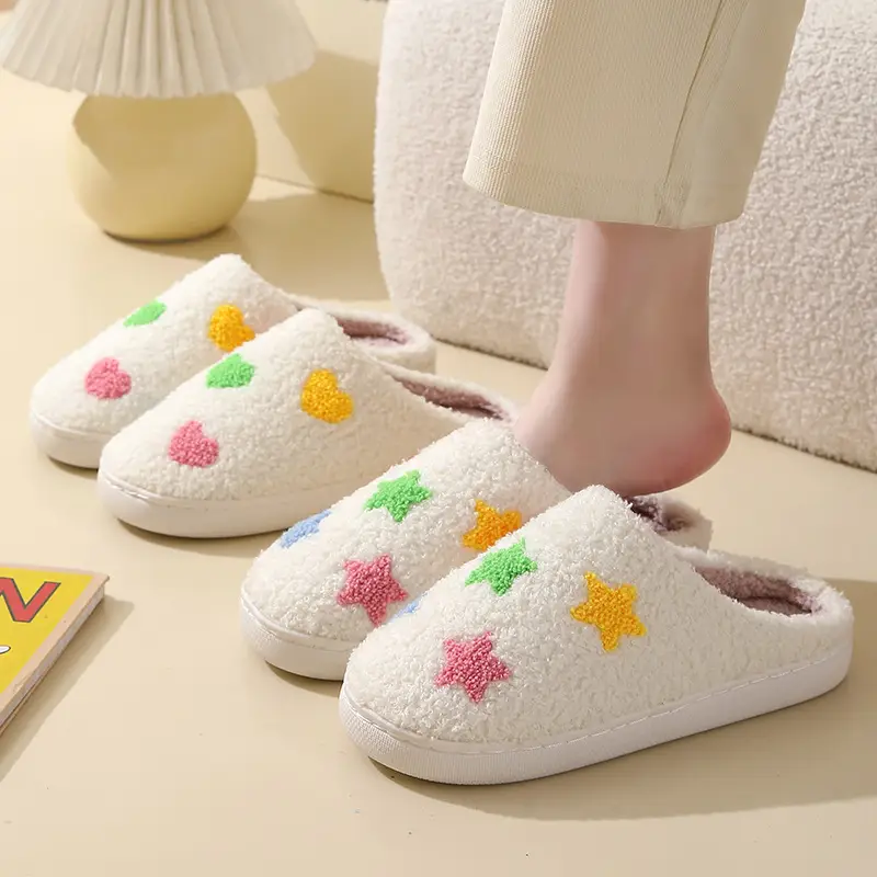 New comfortable home colorful love winter cotton slippers men and women couple thick bottom warm cotton slippers