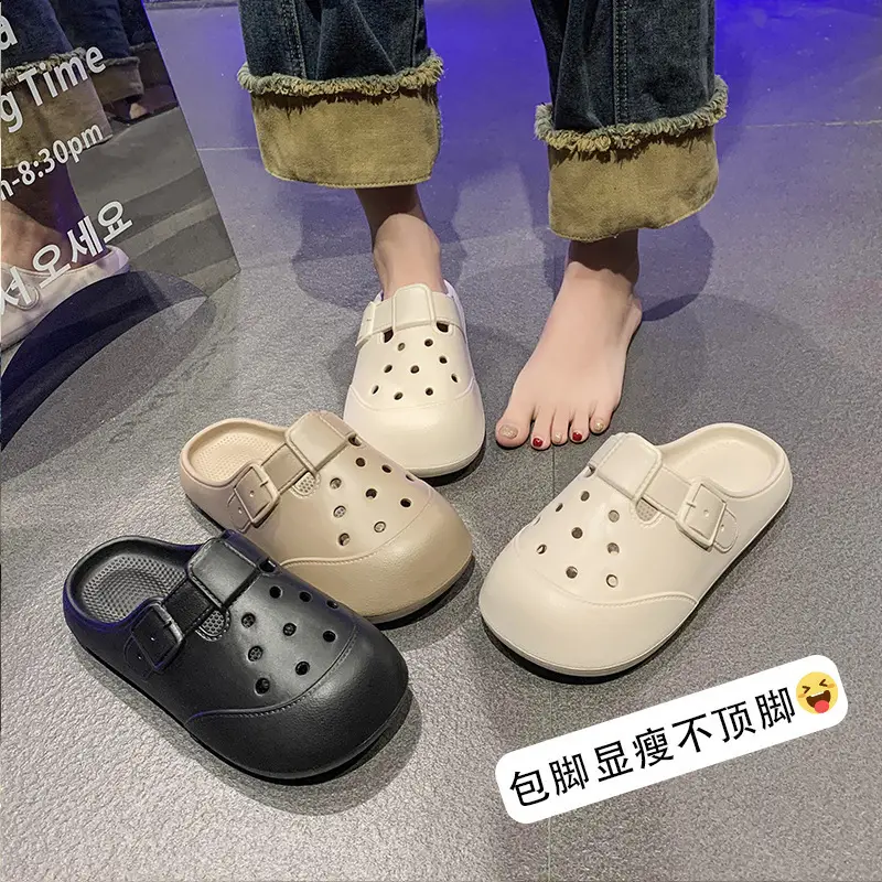 Women's Black Clog Sandals with Buckle Strap 2025 - Image 4