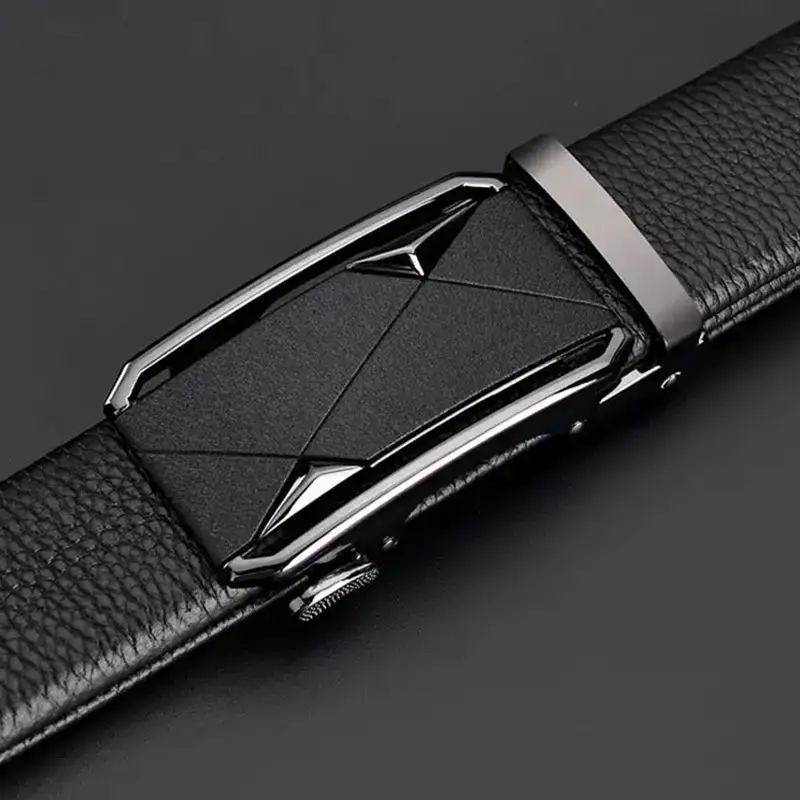 Men's Black Leather Belt with Automatic Buckle - Image 2