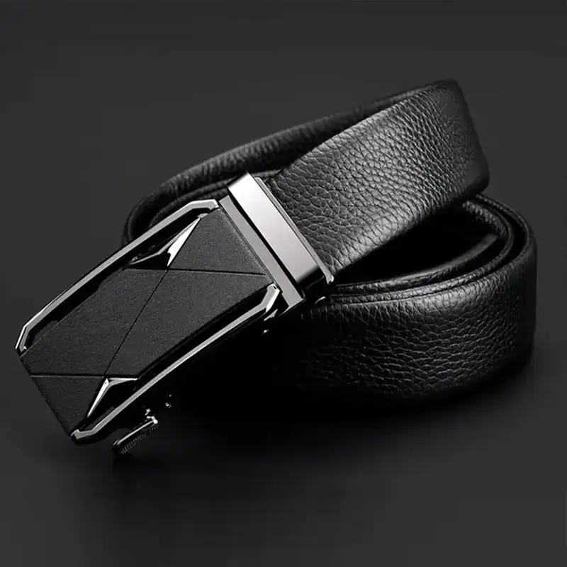 Men's Black Leather Belt with Automatic Buckle - Image 4
