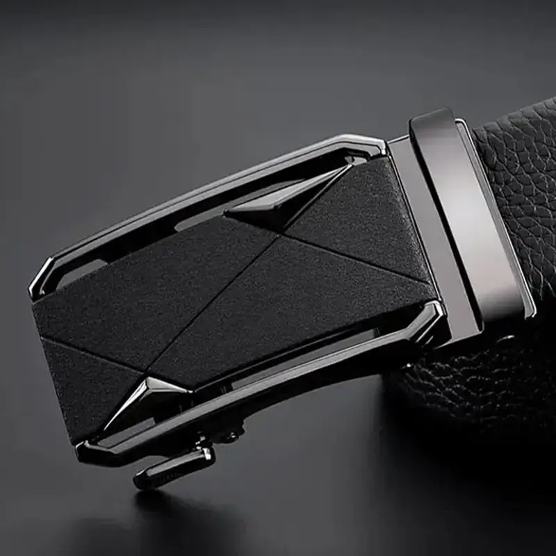 Men's Black Leather Belt with Automatic Buckle - Image 5