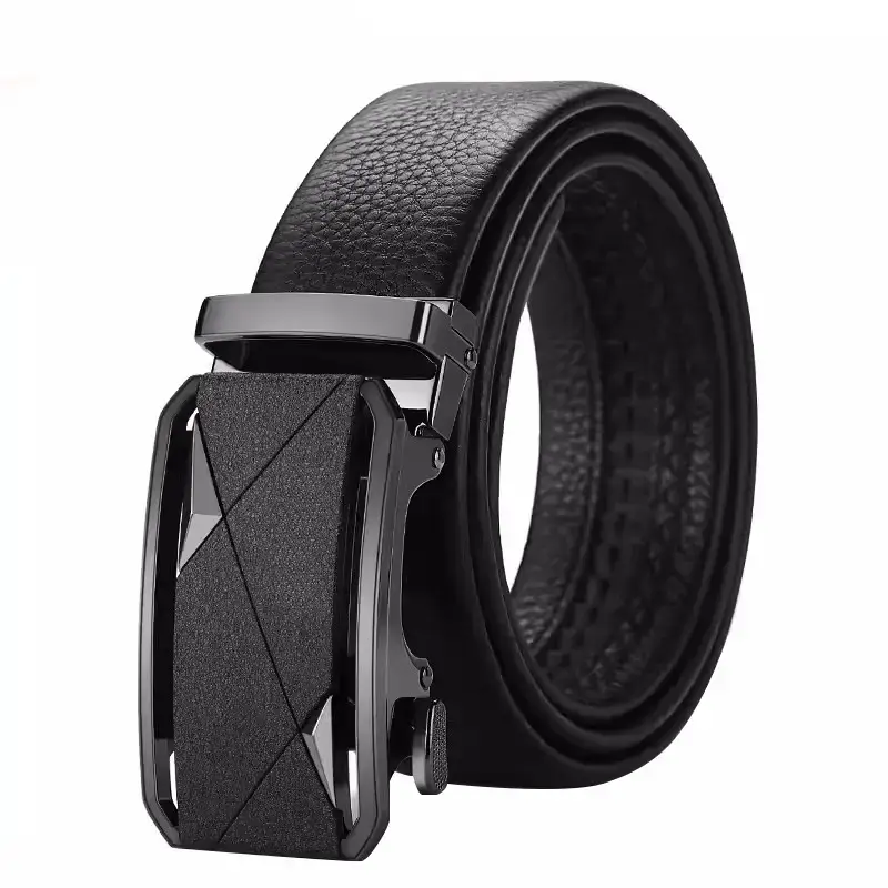 Men's Black Leather Belt with Automatic Buckle - Image 6