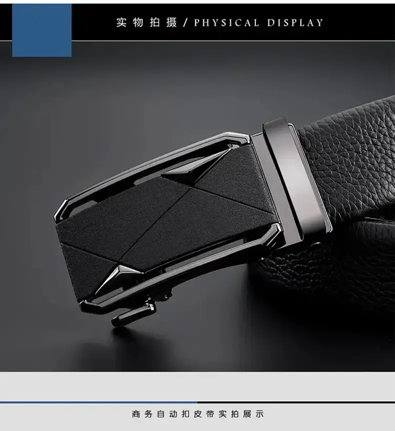 Men's Black Leather Belt with Automatic Buckle — feature 10