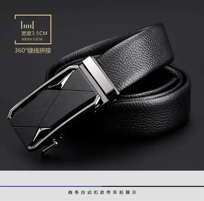 Men's Black Leather Belt with Automatic Buckle — feature 12