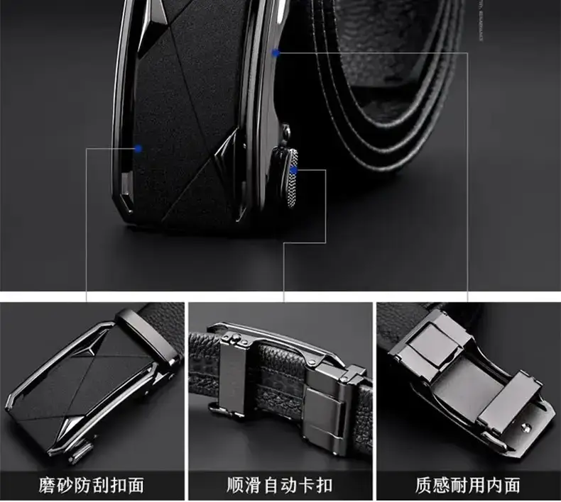 Men's Black Leather Belt with Automatic Buckle — feature 9