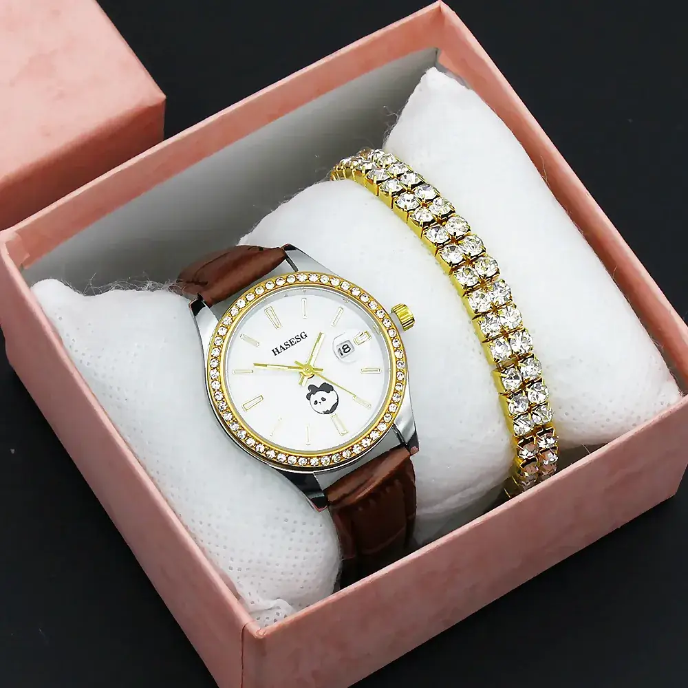 Women's Gold Diamond Watch Set with Bracelet - Image 8